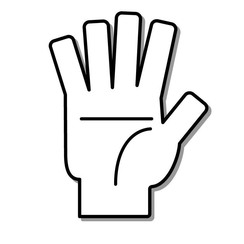 A hand holding up five fingers.