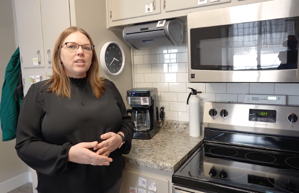 Woman standing inside the kitchen of TechHub 2.0 in Bowling Green, OH